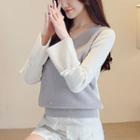 Two-tone Flared-sleeve Knit Top