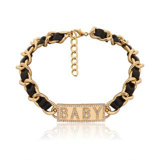 Lettering Rhinestone Choker 2726 - Gold - One Size