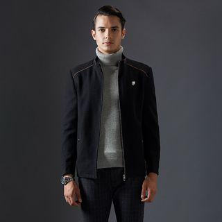 Wool Blend Stand Collar Zip Jacket
