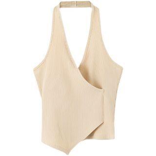 Halter-neck Asymmetrical Ribbed Knit Top