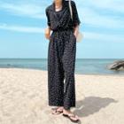Open-placket Dotted Jumpsuit Black - One Size
