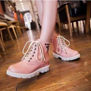 Studded Hidden Wedge Lace-up Boots