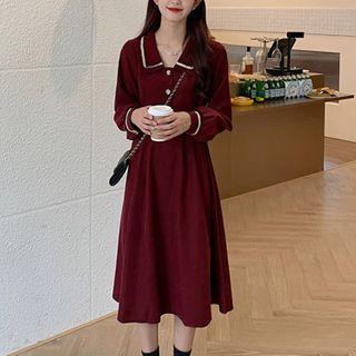 Polo Collar Long-sleeve Dress