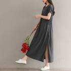 Plain Short Sleeve Side Slit Midi Dress