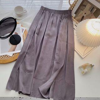 High-waist Plain Skirt Gray - One Size