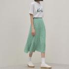 Flower-pattern Midi Flare Skirt Green - One Size