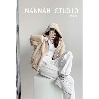 Reversible Loose-fit Hooded Fleece Jacket