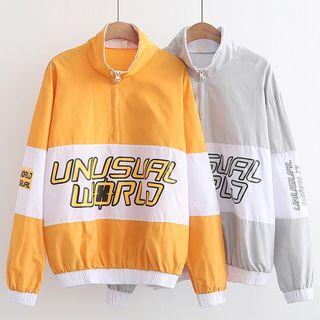 Lettering Zip Placket Pullover
