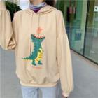 Mock Two-piece Cartoon Dinosaur Print Hoodie