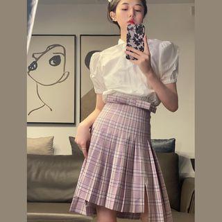 High-waist Plaid A-line Pleated Skirt