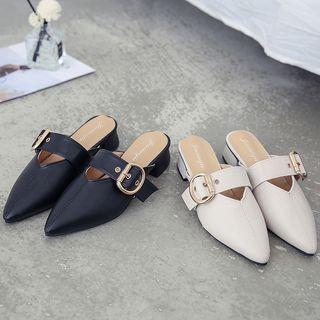 Block-heel Belt-strap Pointy-toe Mules