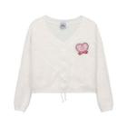 Heart Embroidered Drawstring Sweater Heart Embroidery - White - One Size