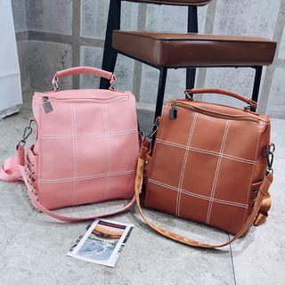 Checked Faux Leather Backpack