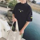 Elbow-sleeve Buttoned T-shirt