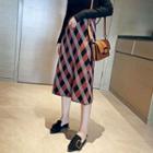 Argyle Knit A-line Midi Skirt