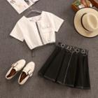 Set: Zip Detail Short-sleeve Blouse + Mini A-line Skirt