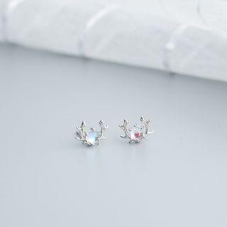 Faux Crystal Deer Horn Earring 1 Pair - S925 Silver - One Size