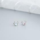 Faux Crystal Deer Horn Earring 1 Pair - S925 Silver - One Size