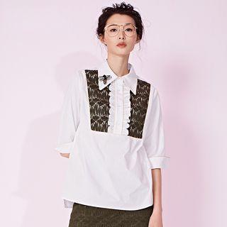 Elbow-sleeve Lace Panel Shirt