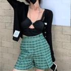 Cut-out Camisole Top / Patterned Wide-leg Shorts / Cardigan / Chain Strap