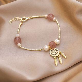 Dream Catcher Faux Pearl Bracelet Purplish Pink & Gold - One Size