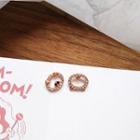 Non-matching Rhinestone Pig Earring 1 Pair - Rose Gold - One Size