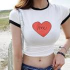 Heart Print Short-sleeve Cropped T-shirt