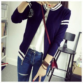 Stripe Trim Knit Baseball Jacket