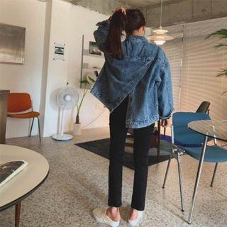 Open-back Washed Boxy Denim Jacket Blue - One Size