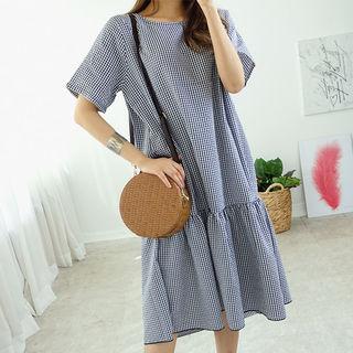 Ruffle-hem Gingham Long Dress