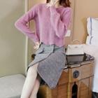 Set: Asymmetrical Sweater + Plaid A-line Skirt