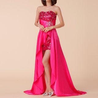 Embellished Strapless High-low Evening Gown
