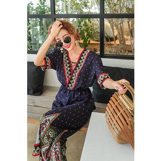 Lace-up Pattern Jumpsuit