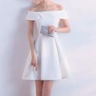 Short-sleeve Off Shoulder A-line Cocktail Dress
