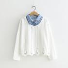 Mock Two-piece Long-sleeve Top White - One Size
