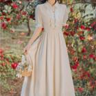 Short-sleeve Ruffled Midi A-line Shirtdress