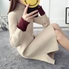 Color-block Mock-turtleneck Cropped Knit Dress