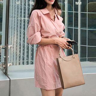 Cold Shoulder Long-sleeve Shirt Dress