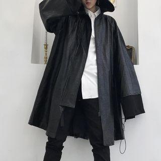 Faux Leather Hooded Zip Jacket Black - One Size