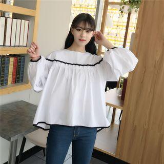 Frill Trim Piped Long-sleeve Blouse