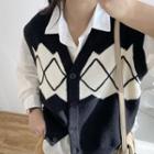 Argyle Button-up Sweater Vest Black - One Size