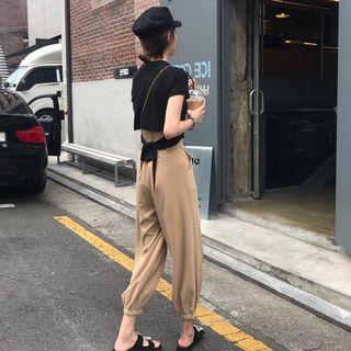 Set: Tie-hem Short Sleeve Cropped Top + Harem Pants