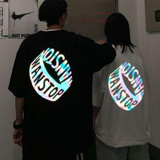 Couple Matching Elbow-sleeve Reflexive Lettering T-shirt