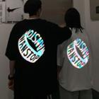 Couple Matching Elbow-sleeve Reflexive Lettering T-shirt