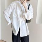 Long-sleeve Drop Shoulder Plain Loose Fit Shirt