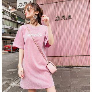 Set: Lettering Short-sleeve T-shirt Dress + Denim Skirt