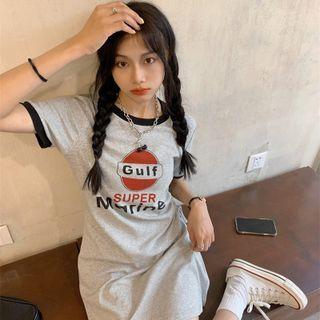 Short-sleeve Two-tone Lettering Dress