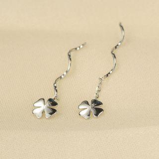 Clover Drop Sterling Silver Ear Stud 1 Pair - White - One Size