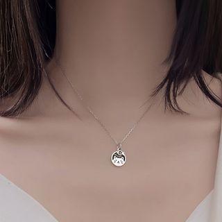 Cat Pendant Necklace 1pc - Silver - One Size