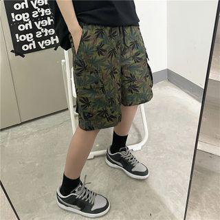 Maple Leaf Print Straight Cut Shorts